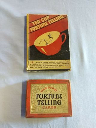 Vintage 1940 Old Gypsy Fortune Telling Cards Complete; Tea Cup Fotune Book