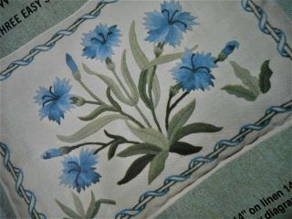 Blue Carnation Pillow Floral Vintage Elsa Williams KC319 Crewel Embroidery Kit 7