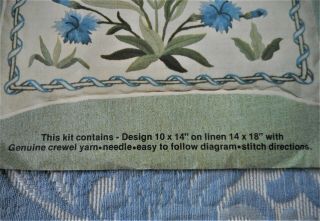 Blue Carnation Pillow Floral Vintage Elsa Williams KC319 Crewel Embroidery Kit 8