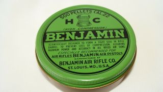Scarce Vintage Benjamin Hc High Compression 500 Pellets Cal.  22 Tin W/pellets
