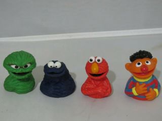 Vintage Sesame Street 4 Finger Puppets - Cookie,  Ernie,  Oscar Grouch,  Elmo