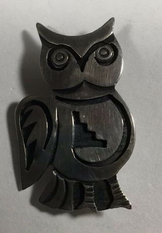 Vintage Sterling Silver Overlay Owl Brooch.  Hopi Indian Made.
