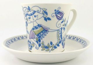 Vintage Mcm Figgjo Flint Norway Turi Design Lotte Tea Cup & Saucer Coffee Girl