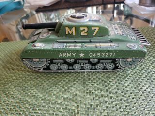 Vintage Tin Plate Utaka Made In Japan Us Army M27 Tank Friction Drive
