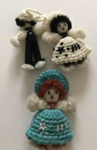 Vintage 3 Crochet Miniature Dolls 2”