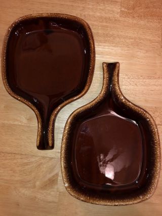 2 Vintage Hull Serving Trays/dishes With Handles.  Brown Drip,