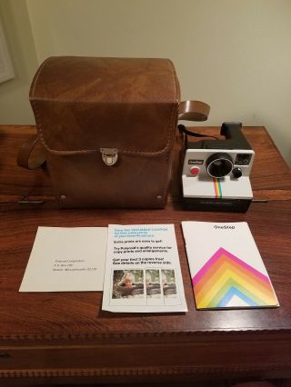 Vintage Polaroid Sx - 70 Onestep White Rainbow Stripe Land Camera With Case
