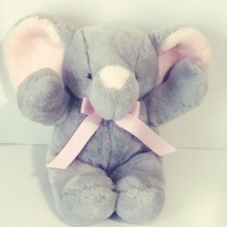 Vintage 1987 Dakin Cuddles Elephant Gray Pink Ears Bow 15 " Plush Stuffed Animal