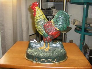 Vintage Rooster Cast Iron Door Stop Large Decorative Heavy Figure 12 1/4 " Tall