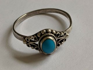 Vintage 925 Sterling Silver Turquoise Ring Boho Size O