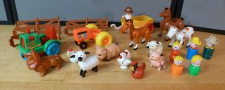 Vintage Fisher Price Little People & Playmates Farm Animals & People & Tractor