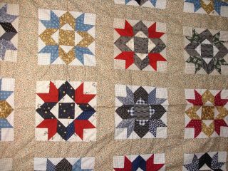 QT 3,  Vintage Quilt Top,  Crown and Star,  Hand Stitched,  76 X 66 Inches 2