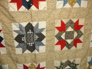 QT 3,  Vintage Quilt Top,  Crown and Star,  Hand Stitched,  76 X 66 Inches 7