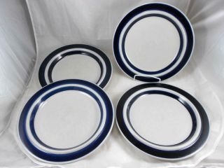 Discontinued Vintage Arabia Of Finland Anemone Blue Set 4 Dinner Plates