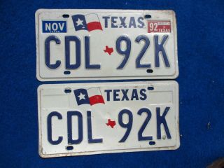 Vintage Texas Cdl 92k License Vehicle Tag Pair Man Cave Reissue.