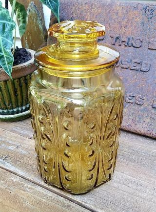 Vintage L.  E.  Smith Imperial Amber Glass Atterbury Scroll Canister Jar Large