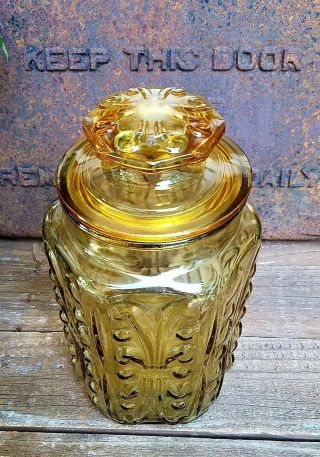 Vintage L.  E.  Smith Imperial Amber Glass Atterbury Scroll Canister Jar Large 2