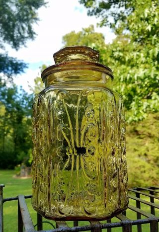 Vintage L.  E.  Smith Imperial Amber Glass Atterbury Scroll Canister Jar Large 3
