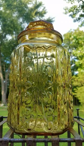 Vintage L.  E.  Smith Imperial Amber Glass Atterbury Scroll Canister Jar Large 4