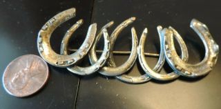 Vintage Joseff Of Hollywood Silver Tone Horseshoes Pin / Brooch