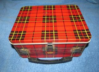 Vintage Red Plaid Metal Lunch Box & Thermos 1973 King - Seeley Thermos
