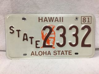 Vintage 1981 Hawaii State Government License Plate
