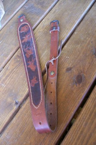 Vintage Hunter No.  27 - 131 tooled leather gun/rifle sling with 2 QR Swivels 2