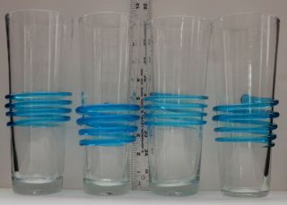 SET OF 4 VINTAGE HAND BLOWN BLENKO GLASSES / TUMBLERS WITH APPLIED BLUE SWIRL 2