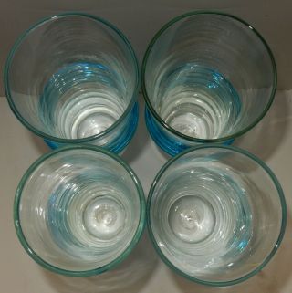 SET OF 4 VINTAGE HAND BLOWN BLENKO GLASSES / TUMBLERS WITH APPLIED BLUE SWIRL 4