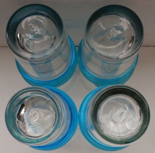 SET OF 4 VINTAGE HAND BLOWN BLENKO GLASSES / TUMBLERS WITH APPLIED BLUE SWIRL 5