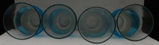SET OF 4 VINTAGE HAND BLOWN BLENKO GLASSES / TUMBLERS WITH APPLIED BLUE SWIRL 6