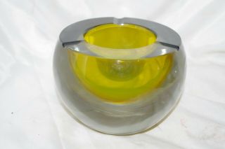 Vintage Murano Cenedese Sommerso Uranium Green Yellow Ashtray Bowl Art Glass