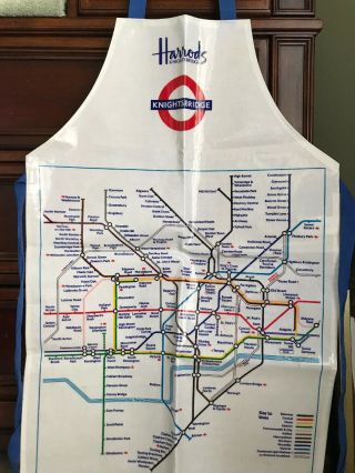Vintage Harrods Knightsbridge London Underground Tube Map Apron Uk Sari Euc