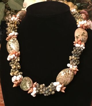 Vtg Abalone Conch Snail Real Sea Shell Necklace Lei Long Single Strand