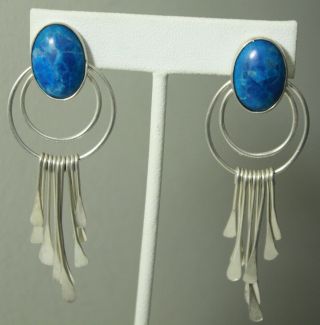 Vintage Sterling Silver 925 Lapis Lazuli Hand Made Dangle Earrings Pierced
