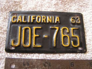 Vintage Miniature 1963 License Plate Joe 765