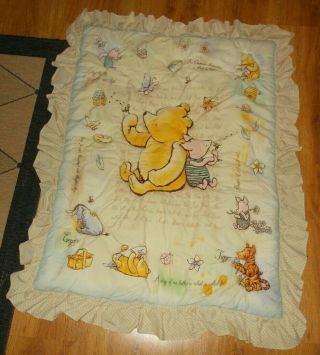 Vtg Disney Classic Winnie The Pooh Crib Comforter Blanket Quilted Piglet Tigger