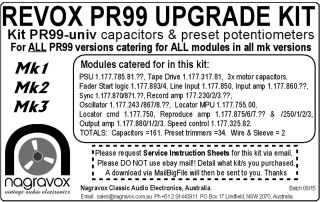 Revox PR99 for ALL Mk1,  2,  3 - tape recorder capacitor & trimmer upgrade kit 3