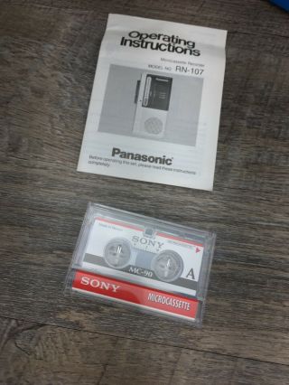 Vintage PANASONIC Microcassette Recorder 2 Speed Model RN - 108A & Tape 7