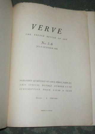 1939 PUBLICATION - VERVE - THE FRENCH REVIEW OF ART Nos.  5 - 6 JULY - OCTOBER 1939 4