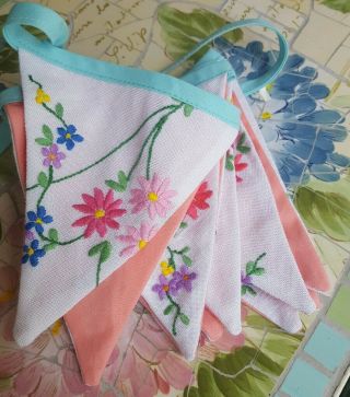Vintage Embriodery Cloth Bunting