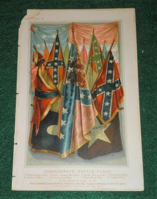Antique Civil War Book Plate Confederate Battle Flags