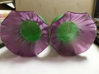 Vintage Art Glass Purple And Green Swirl Vases 4 1/2 