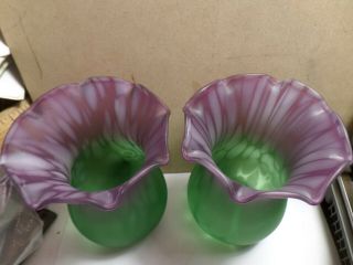 Vintage Art Glass Purple And Green Swirl Vases 4 1/2 