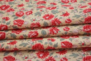Vintage Printed Roses Cotton Feedsack Fabric C1940 Yellow & Peachy Red