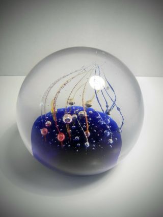 Vintage Hand Blown Glass Paperweight With Controlled Bubbles