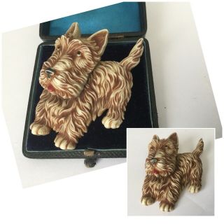 Vintage Art Deco Jewellery Charming Celluloid Scottie Dog Head Moves Brooch Pin