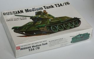 Vintage Bandai 1/48 Russian Medium Tank T34/76 W/4 Soldiers -