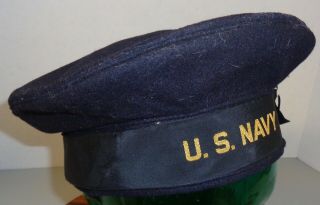 Vintage Wwii Era Us Navy Donald Duck Cracker Jack Dark Blue Hat Medium Guc