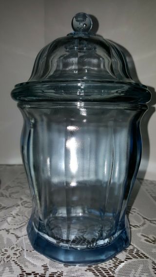 Vintage Indiana Glass Clear Blue Canister Apothecary Jar Dome Lid